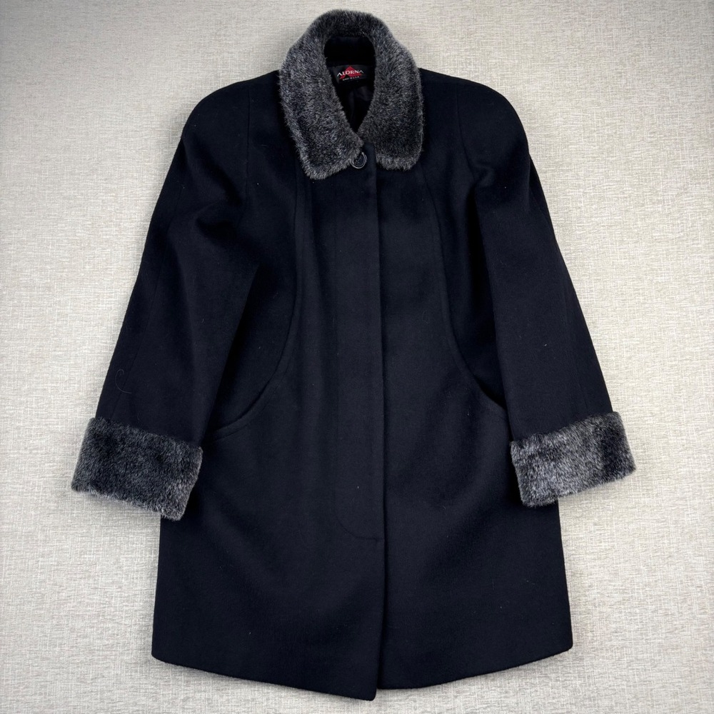 Alorna Forstmann Wool Blend Coat Faux Fur Trim Black Mens XL Made in USA